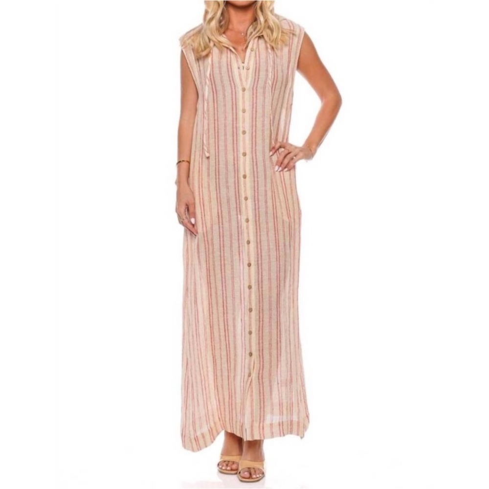 Lisa Marie Fernandez's Henley' Kaftan Tan/Tomato Striped Chios NWT SZ 2-4